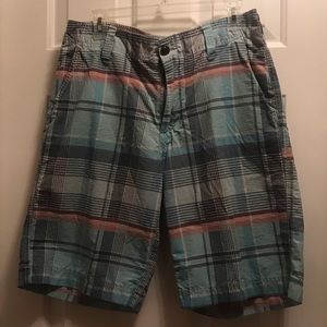 Red Camel Plaid Print Shorts